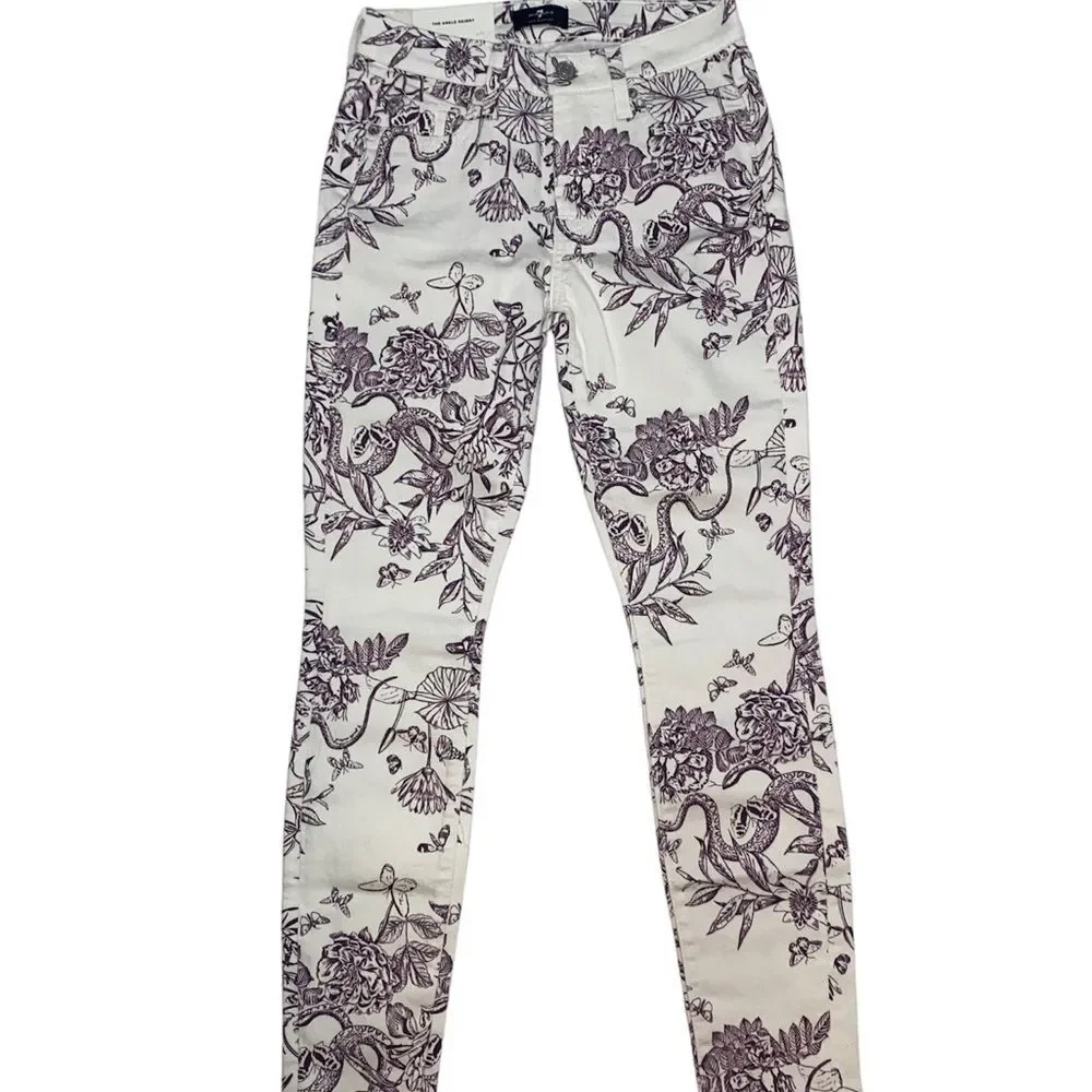 7 FOR ALL MANKIND Ankle Skinny Floral Pattern Denim Jeans